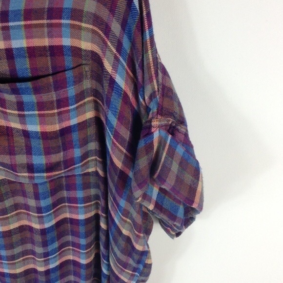 LUCKY BRAND Plaid Flannel Short Sleeve Button Down Tunic Shirt - Picture 4 of 8